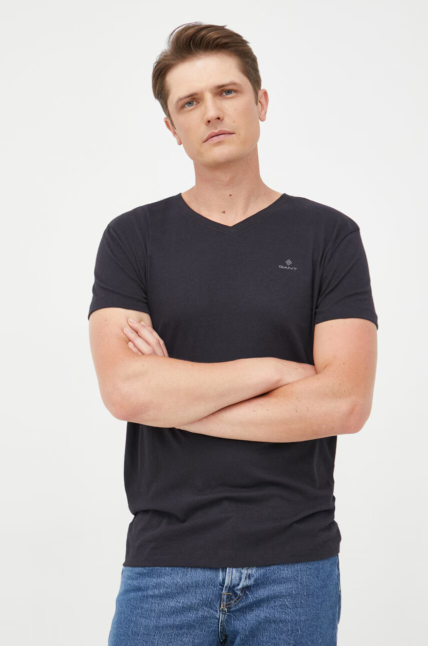 Gant Памучна тениска (2-pack) в черно с изчистен дизайн - Pepit.bg
