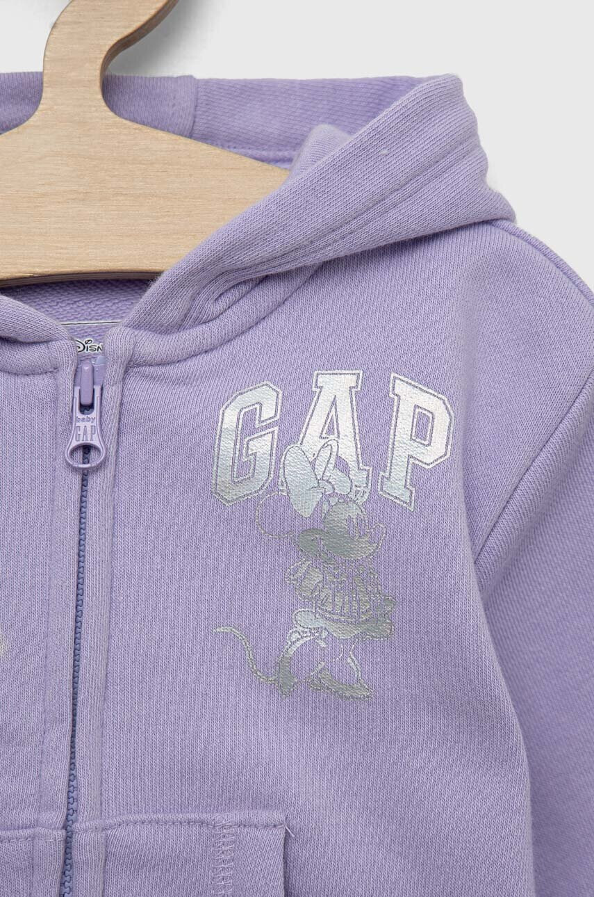 Gap Бебешки суичър x Disney в лилаво с качулка с принт - Pepit.bg