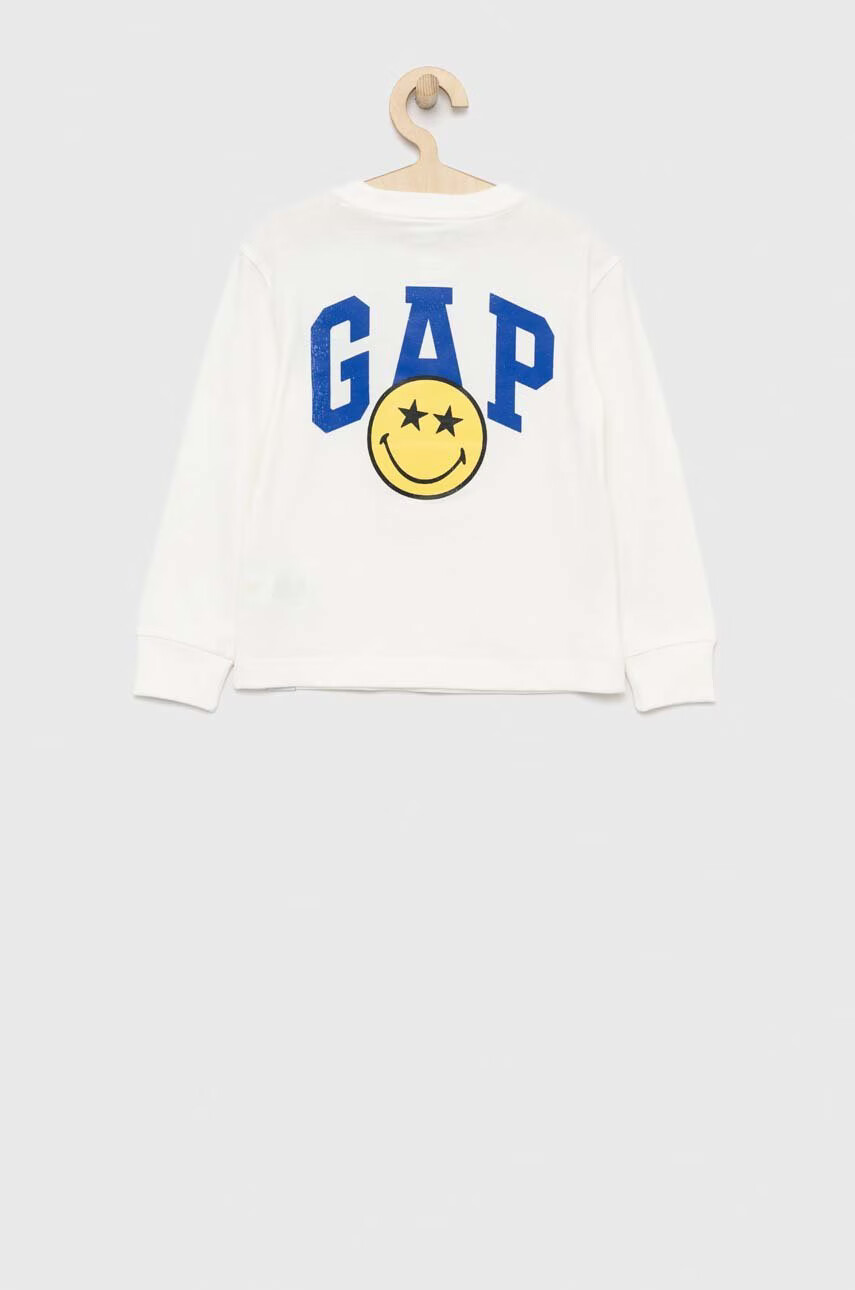 Gap Детска блуза с дълги ръкави X Smiley в бяло с принт - Pepit.bg