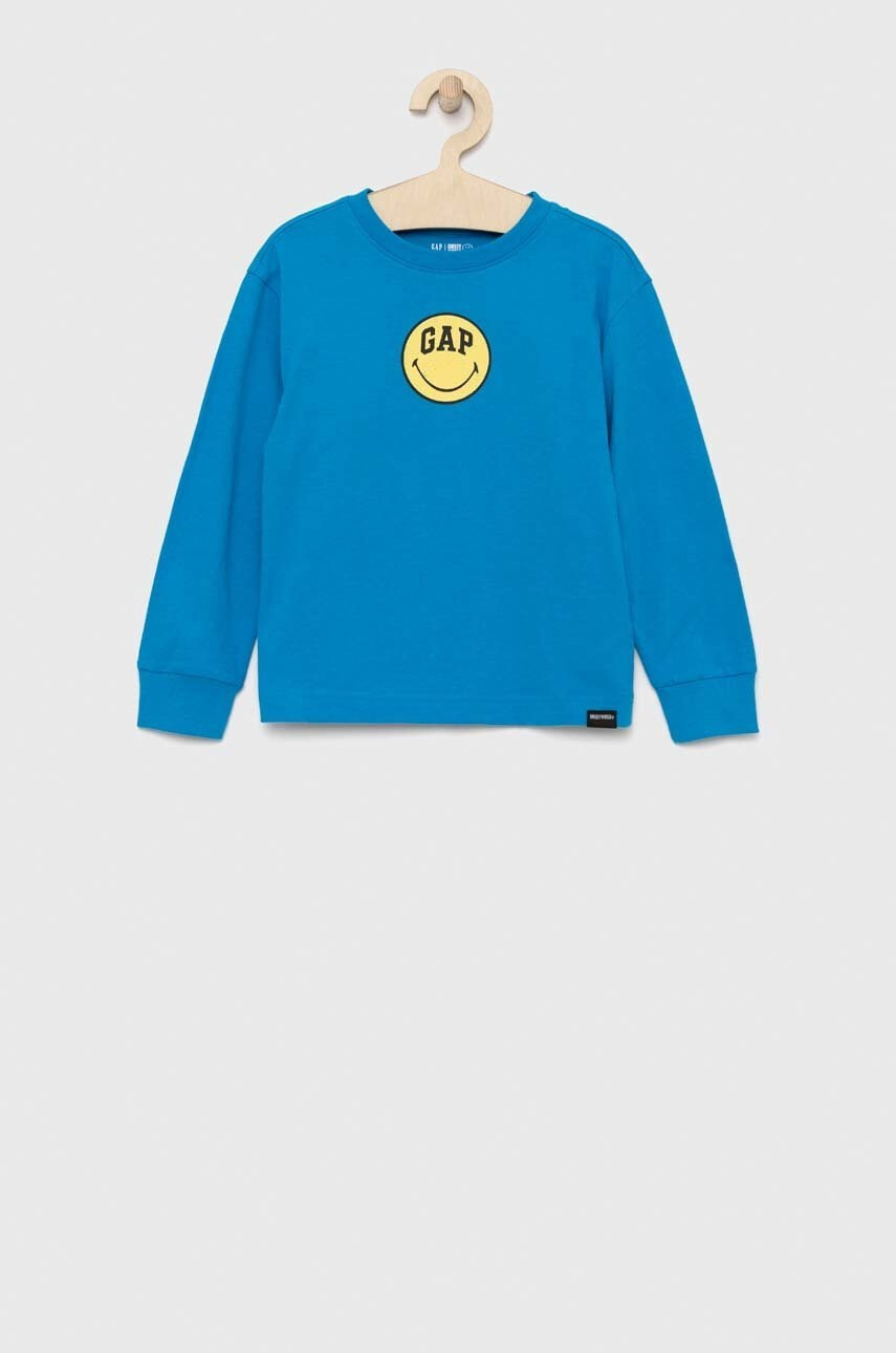 Gap Детска блуза с дълги ръкави X Smiley в синьо с принт - Pepit.bg