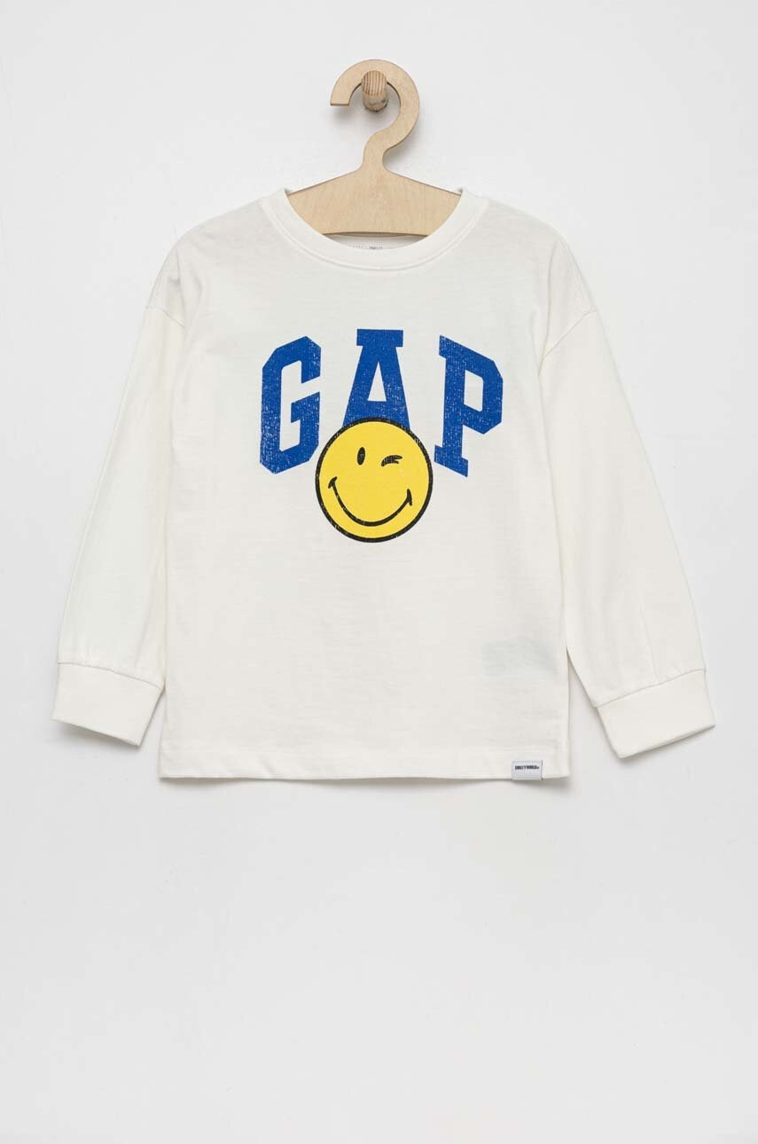 Gap Детска блуза с дълги ръкави x smiley world в бяло с принт - Pepit.bg