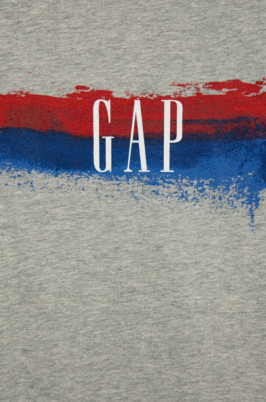 Gap Детска памучна тениска в сиво с принт - Pepit.bg
