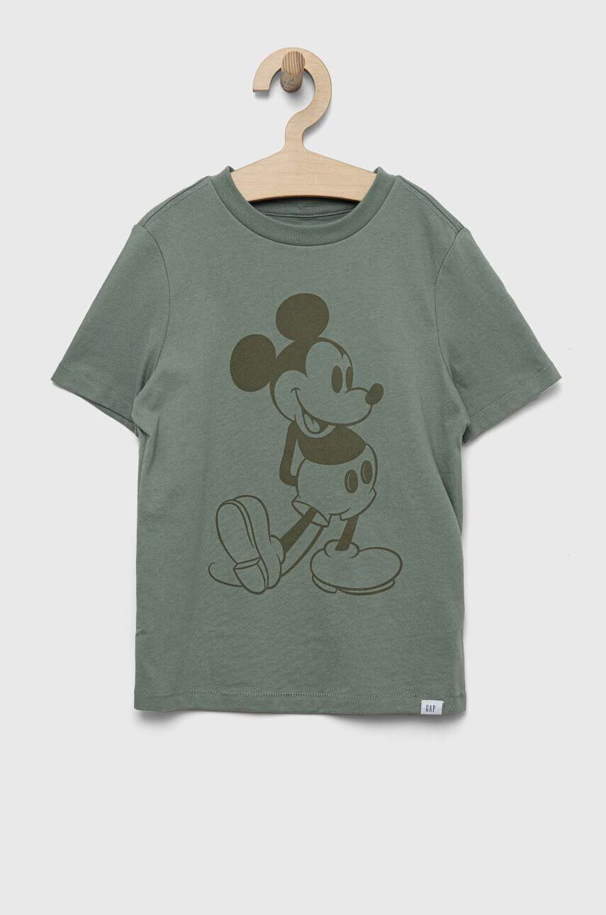 Gap Детска памучна тениска x Disney в зелено с принт - Pepit.bg