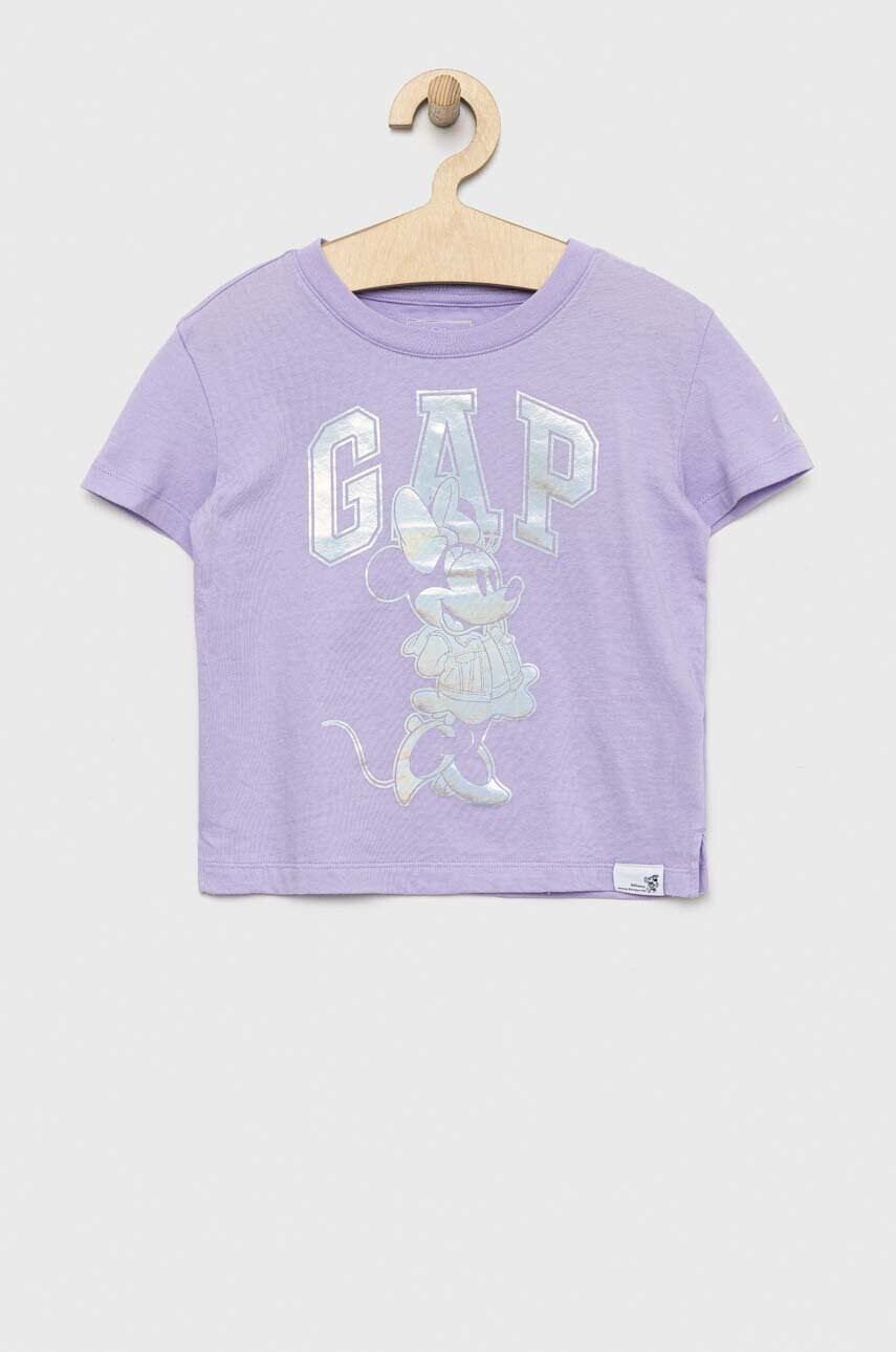 Gap Детска памучна тениска x Disney в лилаво - Pepit.bg