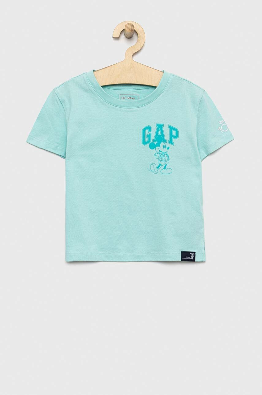 Gap Детска памучна тениска x Disney в тюркоазено - Pepit.bg