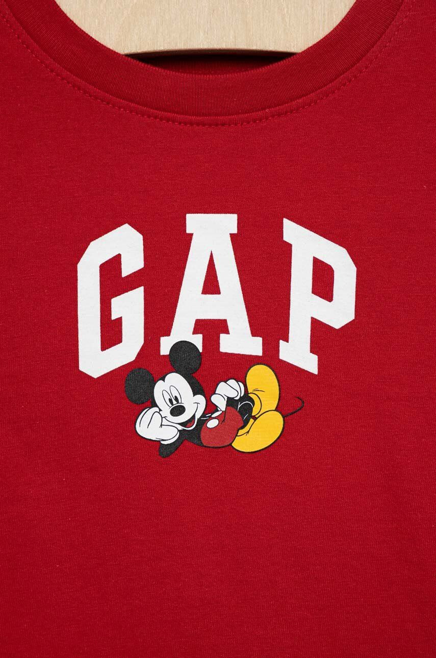 Gap Детска памучна тениска X Disney в червено с принт - Pepit.bg