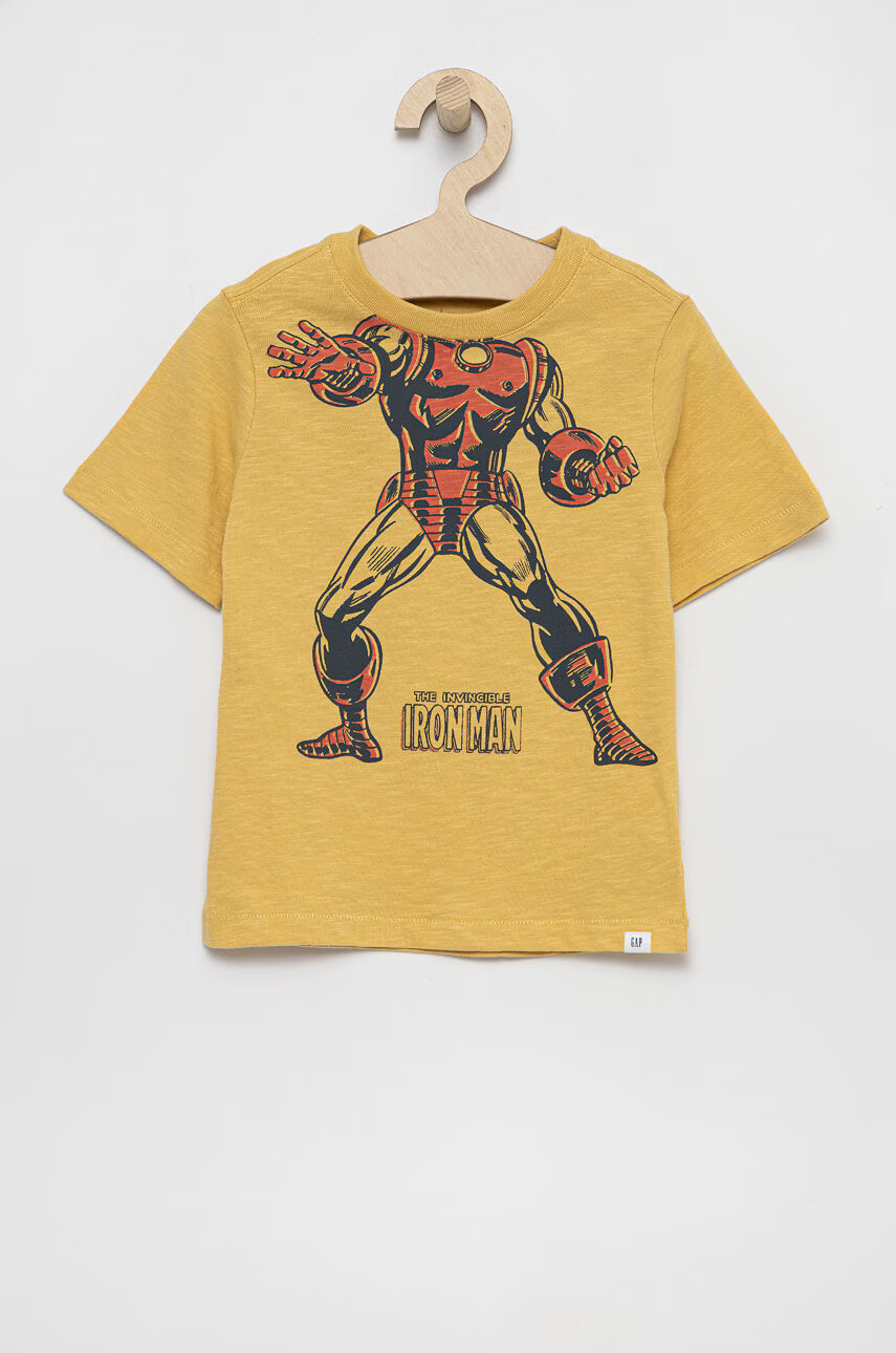 Gap Детска памучна тениска x Marvel в жълто с принт - Pepit.bg
