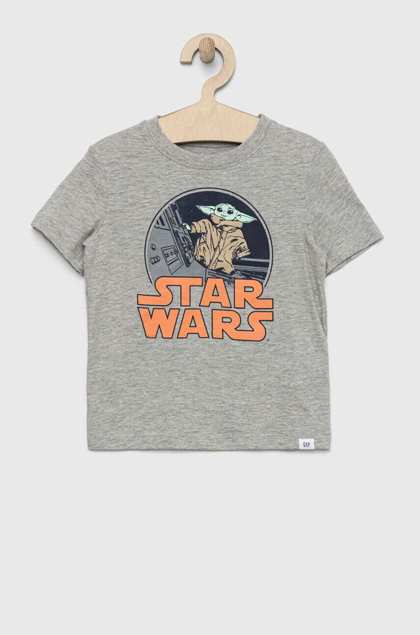 Gap Детска памучна тениска x Star Wars в сиво с принт - Pepit.bg