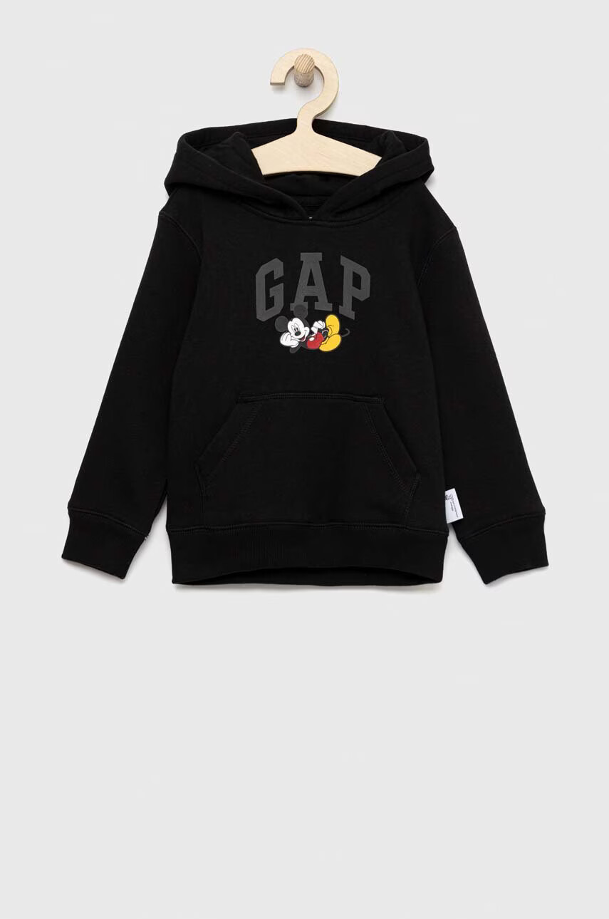 Gap Детски суичър X Disney в черно с качулка с принт - Pepit.bg