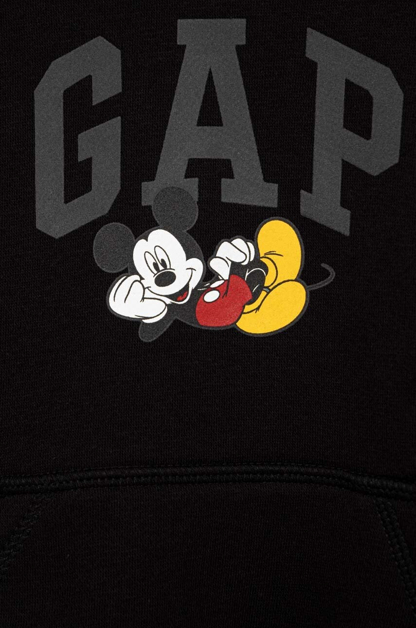 Gap Детски суичър X Disney в черно с качулка с принт - Pepit.bg