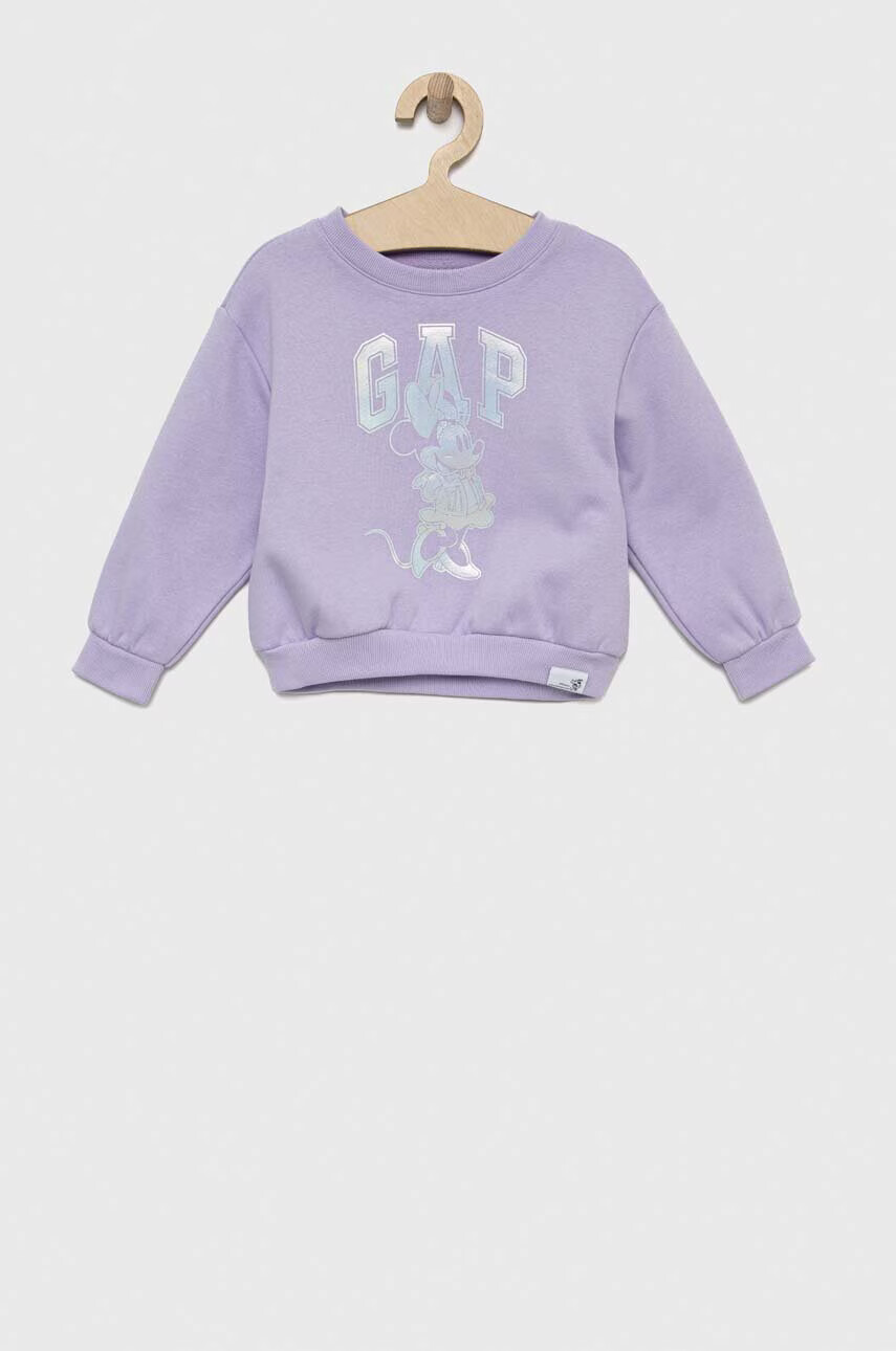 Gap Детски суичър x Disney в лилаво с принт - Pepit.bg
