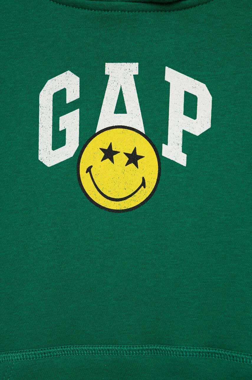 Gap Детски суичър X Smiley в зелено с качулка с принт - Pepit.bg