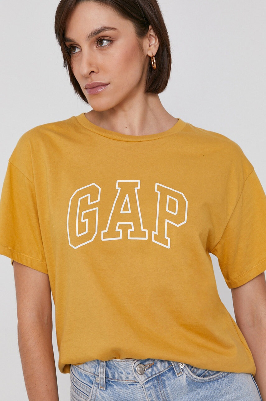 Gap Памучна тениска в жълто - Pepit.bg