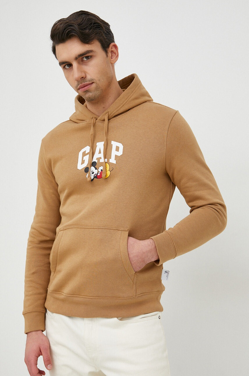 Gap Суичър x Disney в кафяво с качулка с принт - Pepit.bg