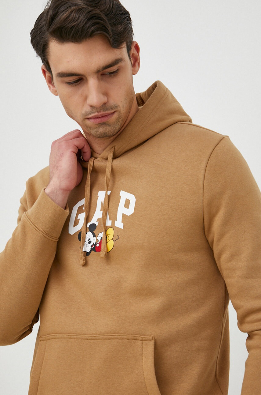 Gap Суичър x Disney в кафяво с качулка с принт - Pepit.bg
