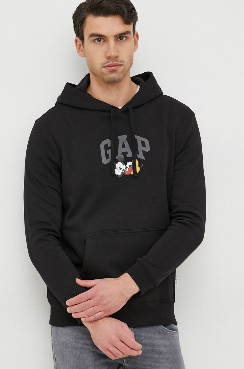 Gap Суичър x Disney в черно с качулка с принт - Pepit.bg
