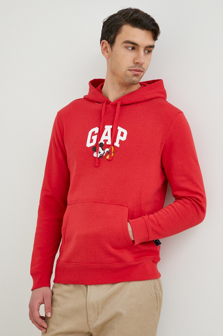 Gap Суичър x Disney в червено с качулка с принт - Pepit.bg