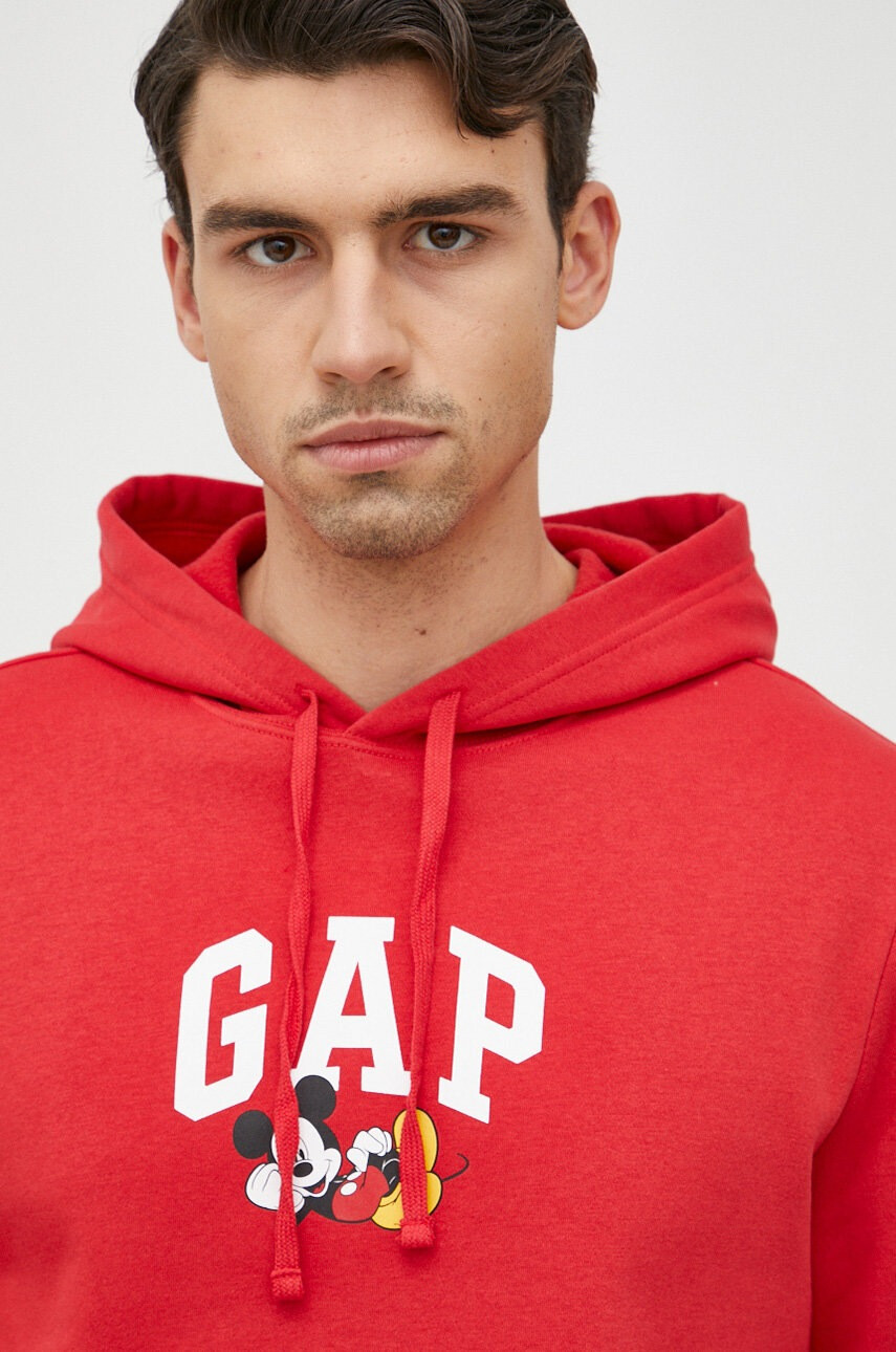 Gap Суичър x Disney в червено с качулка с принт - Pepit.bg