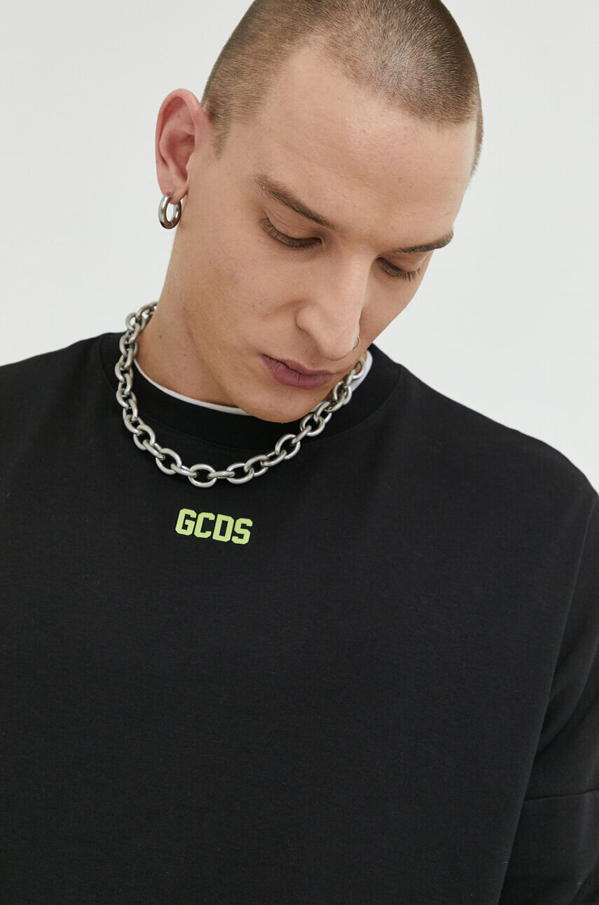 GCDS Памучна блуза с дълги ръкави в черно с принт - Pepit.bg
