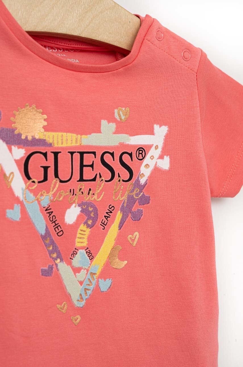 Guess Бебешка тениска в розово - Pepit.bg
