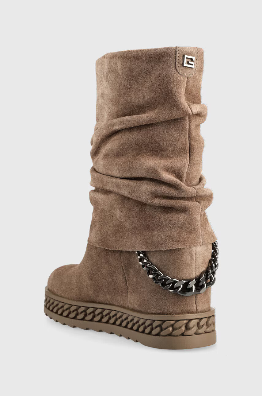Guess Боти Hadama в кафяво със скосена платформа - Pepit.bg