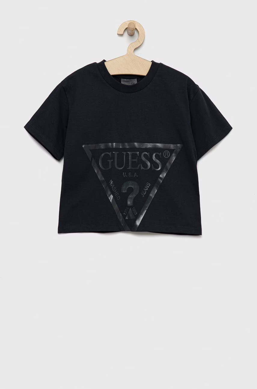 Guess Детска памучна тениска в сиво - Pepit.bg