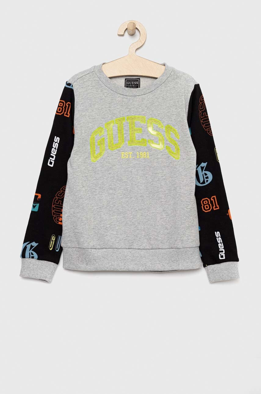 Guess Детски памучен суичър в сиво с десен - Pepit.bg