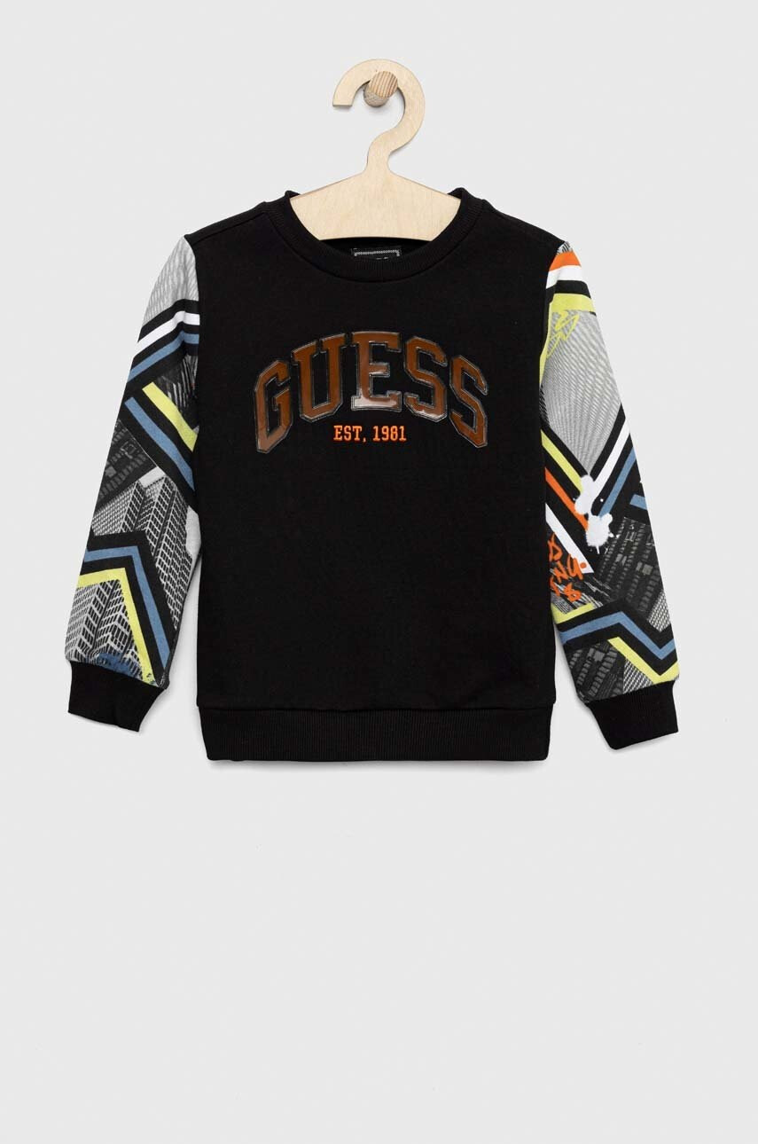 Guess Детски памучен суичър в черно с десен - Pepit.bg