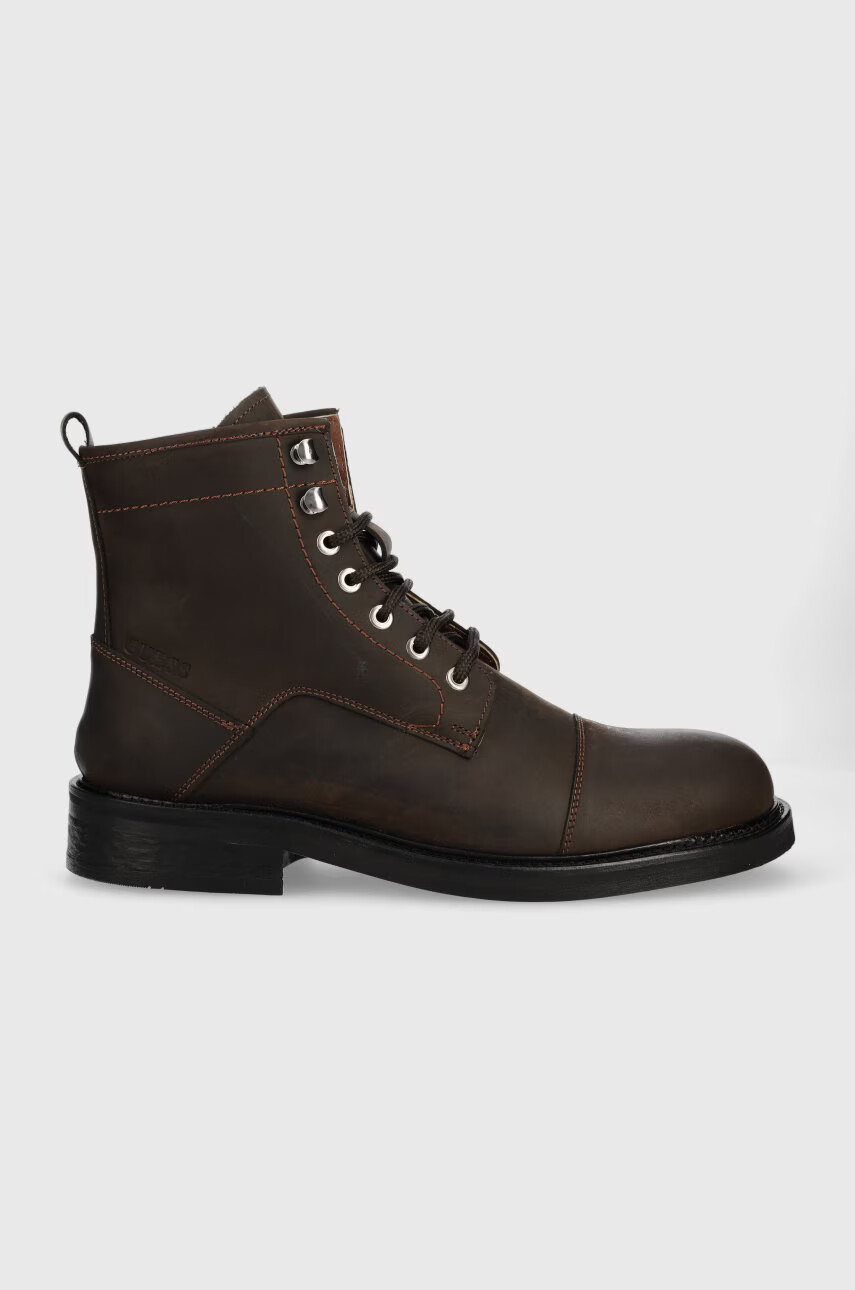 Guess Кожени боти Arco Lace Up мъжки в кафяво - Pepit.bg