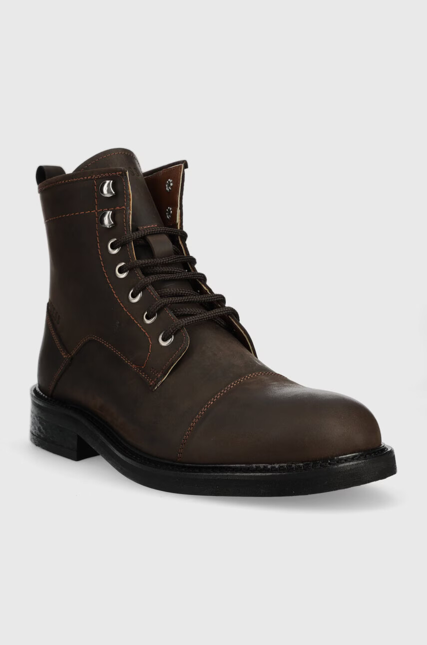 Guess Кожени боти Arco Lace Up мъжки в кафяво - Pepit.bg