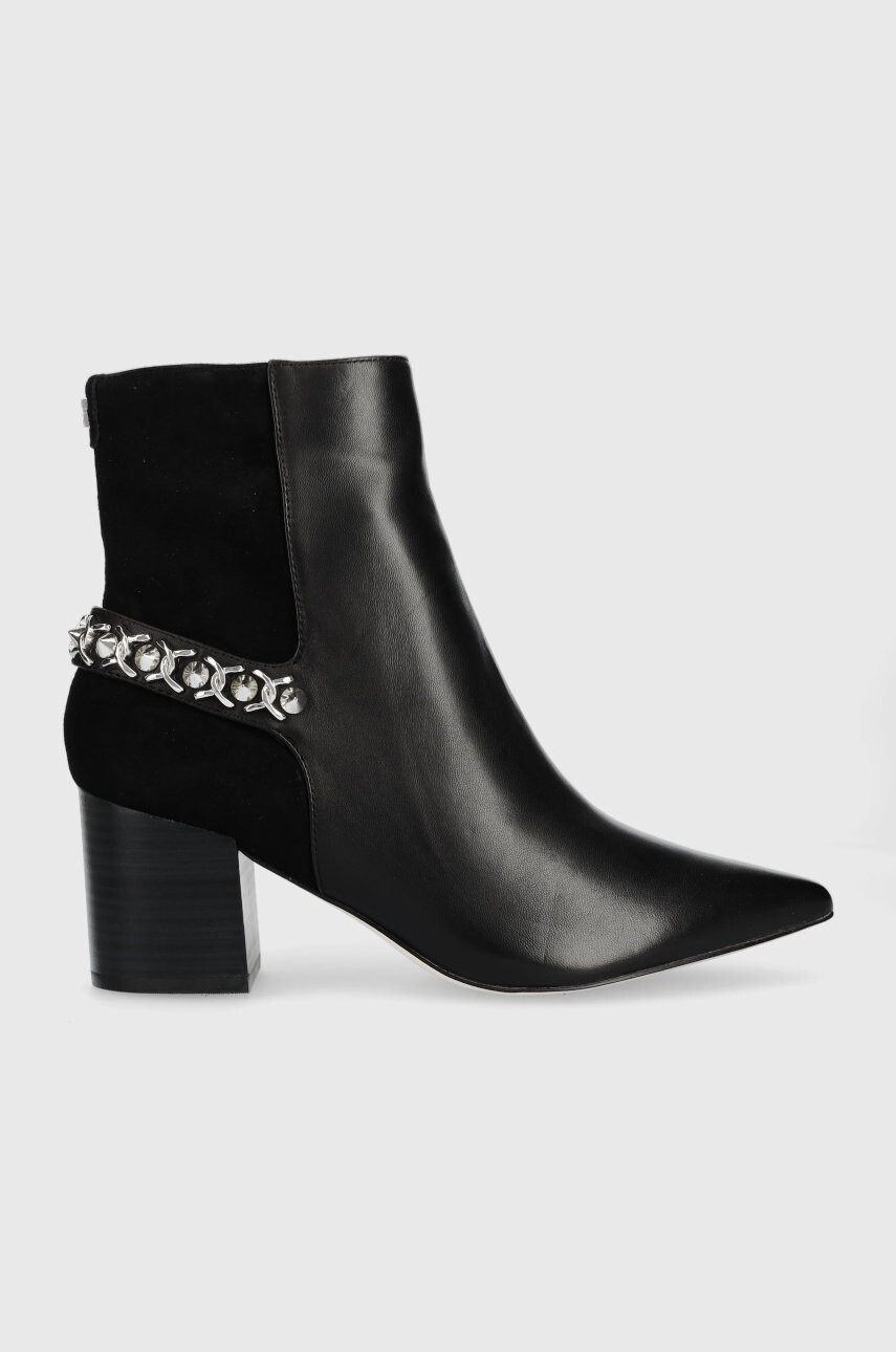 Guess Кожени боти Hibah в черно с висок ток - Pepit.bg