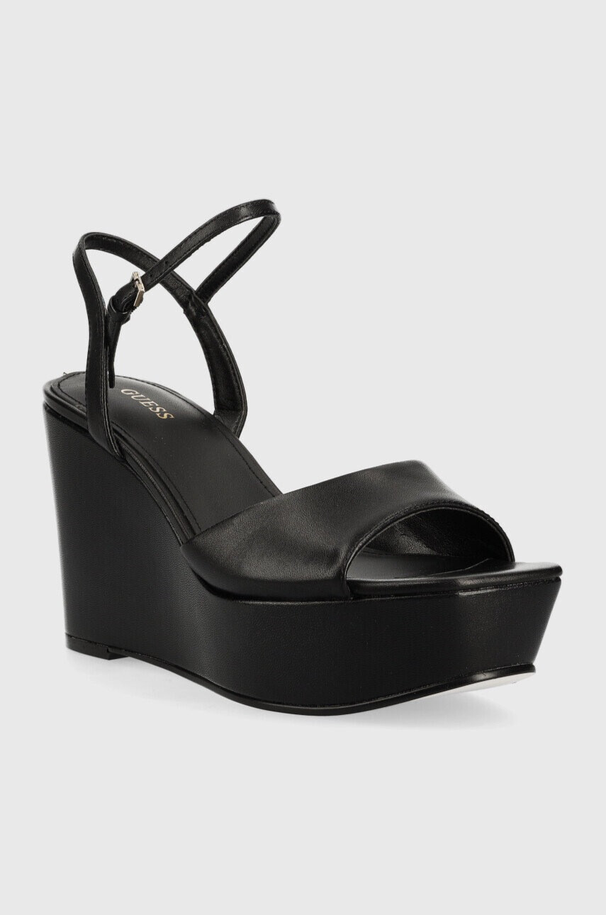 Guess Кожени сандали ZIONE2 в черно със скосена платформа - Pepit.bg
