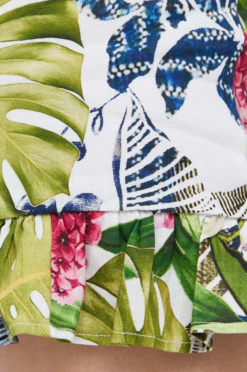 Guess Ленен къс панталон в зелено с десен с висока талия - Pepit.bg