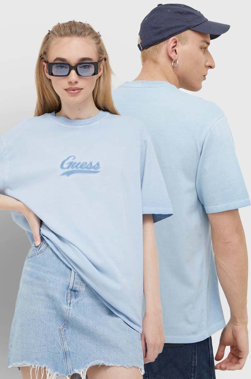 Guess Originals Памучна тениска в синьо с апликация - Pepit.bg