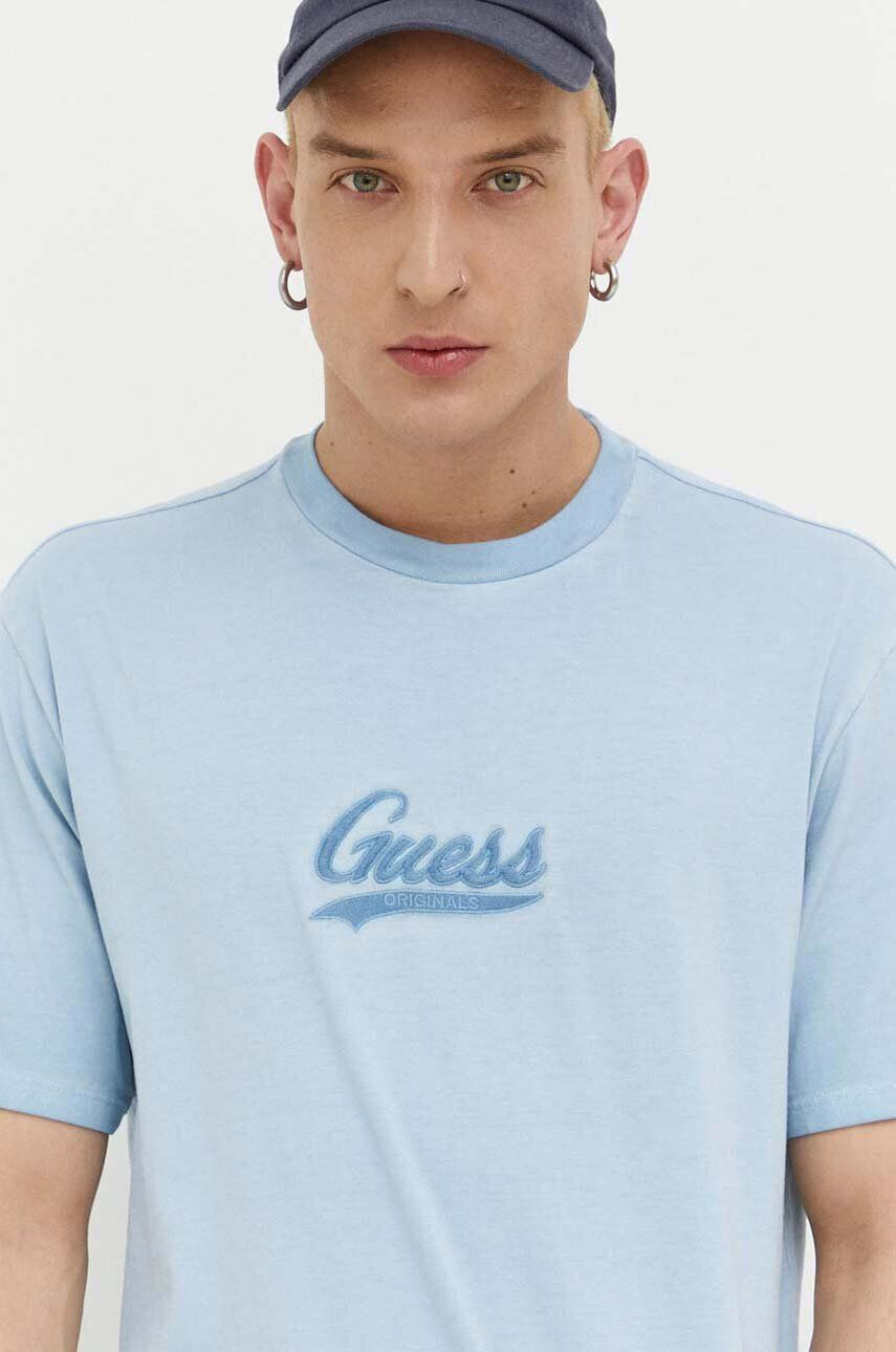 Guess Originals Памучна тениска в синьо с апликация - Pepit.bg