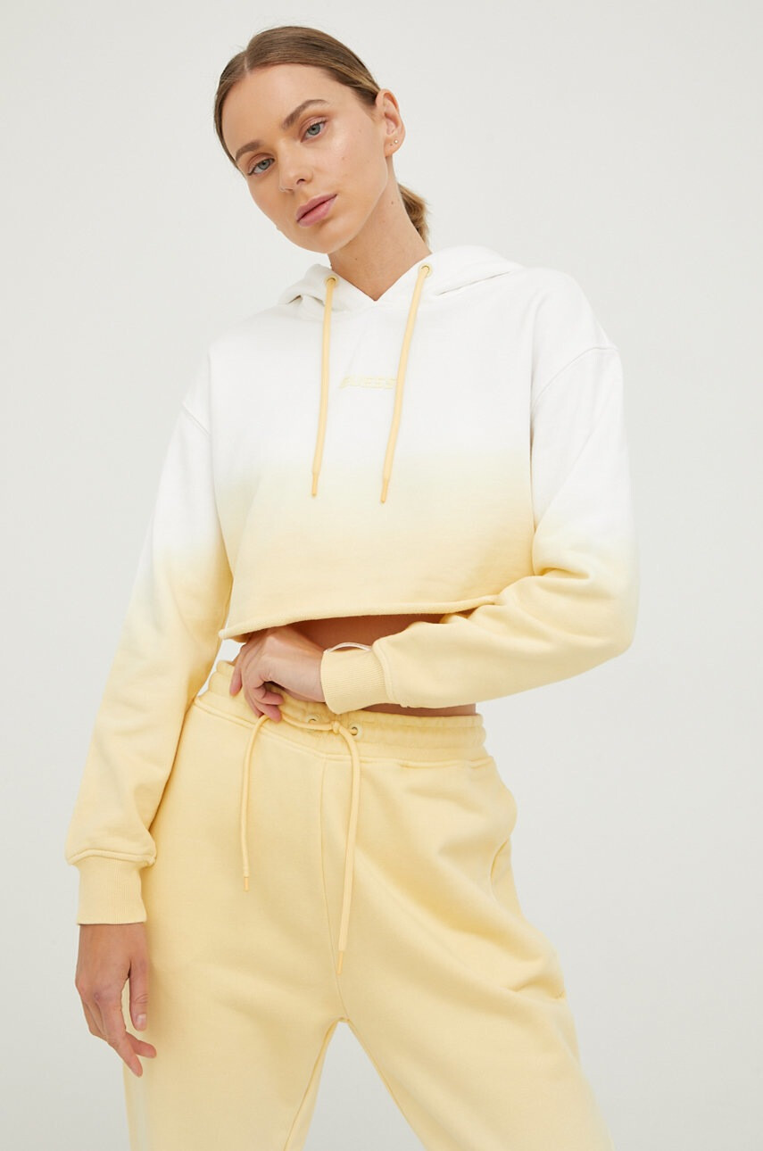 Guess Памучен суичър в жълто с десен - Pepit.bg