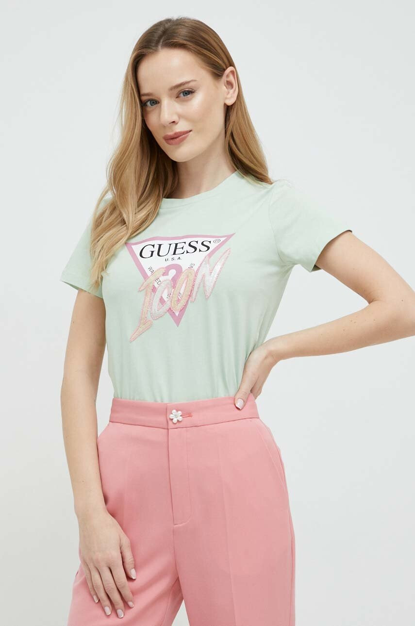Guess Памучна тениска в зелено - Pepit.bg