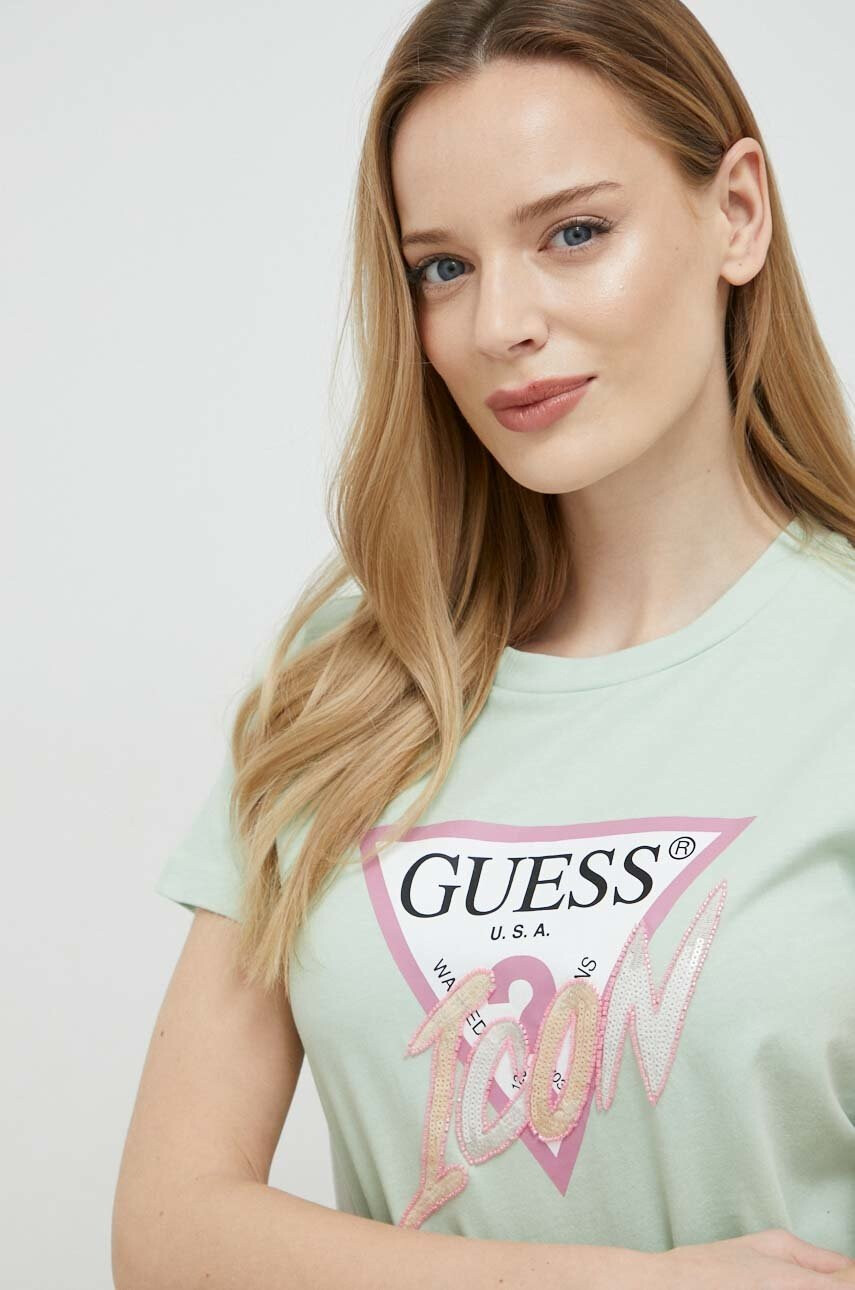 Guess Памучна тениска в зелено - Pepit.bg