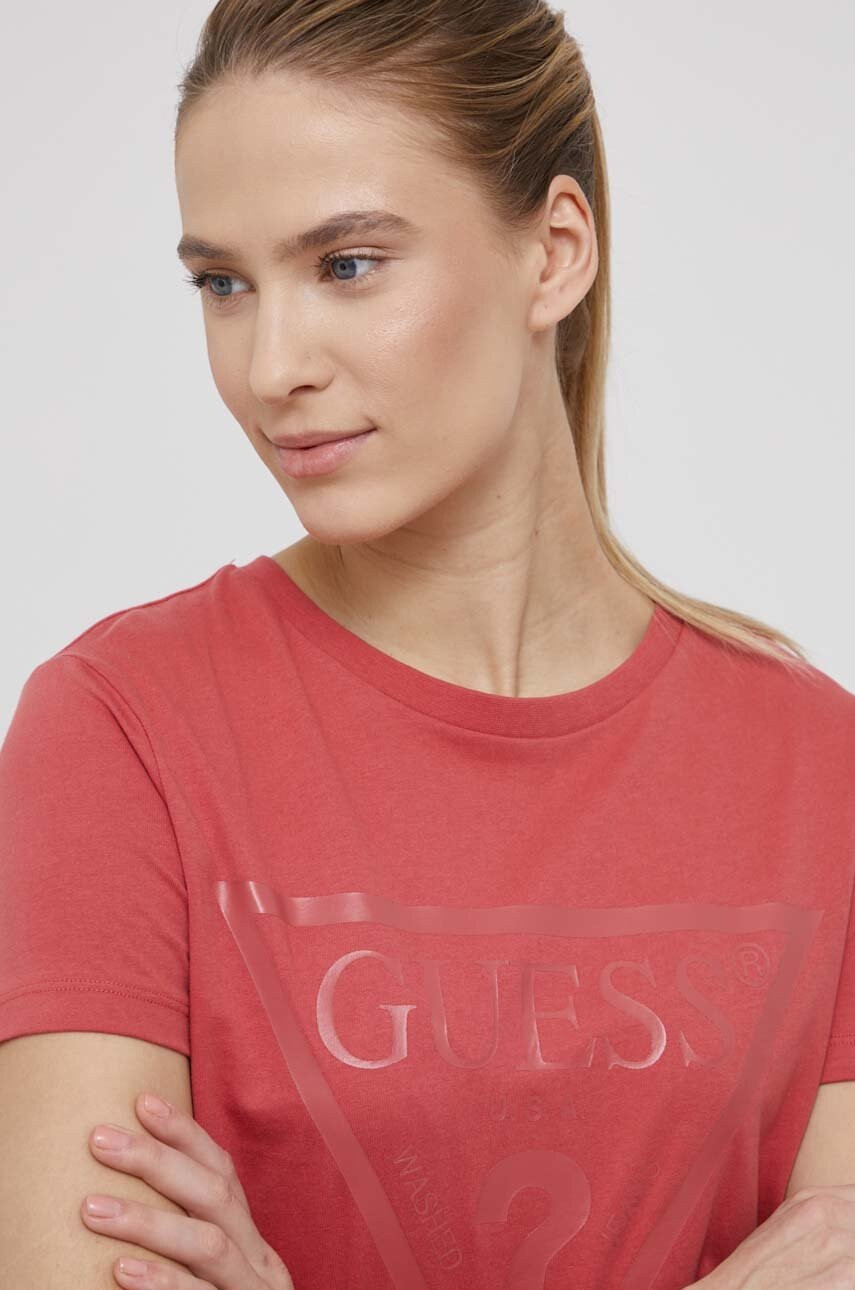 Guess Памучна тениска в розово - Pepit.bg