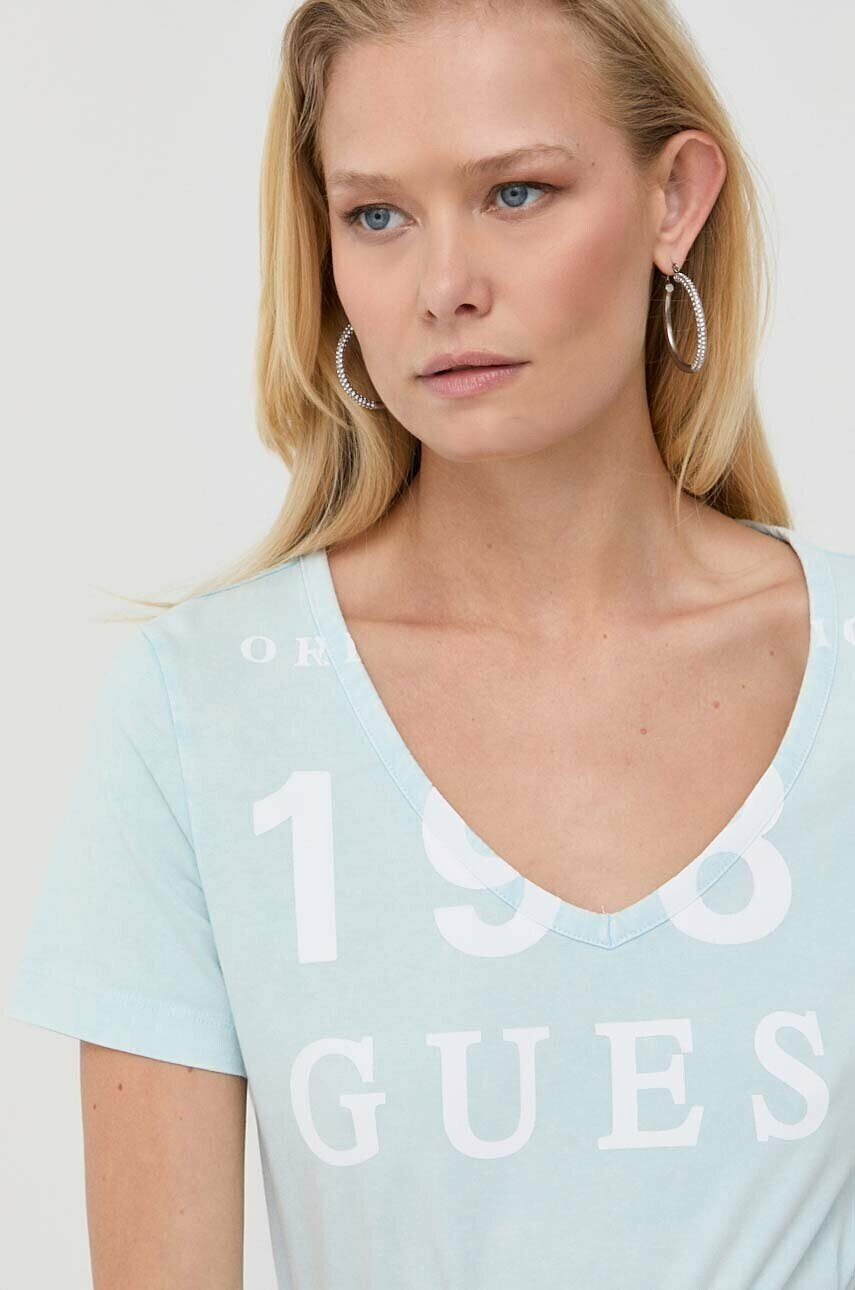 Guess Памучна тениска в синьо - Pepit.bg