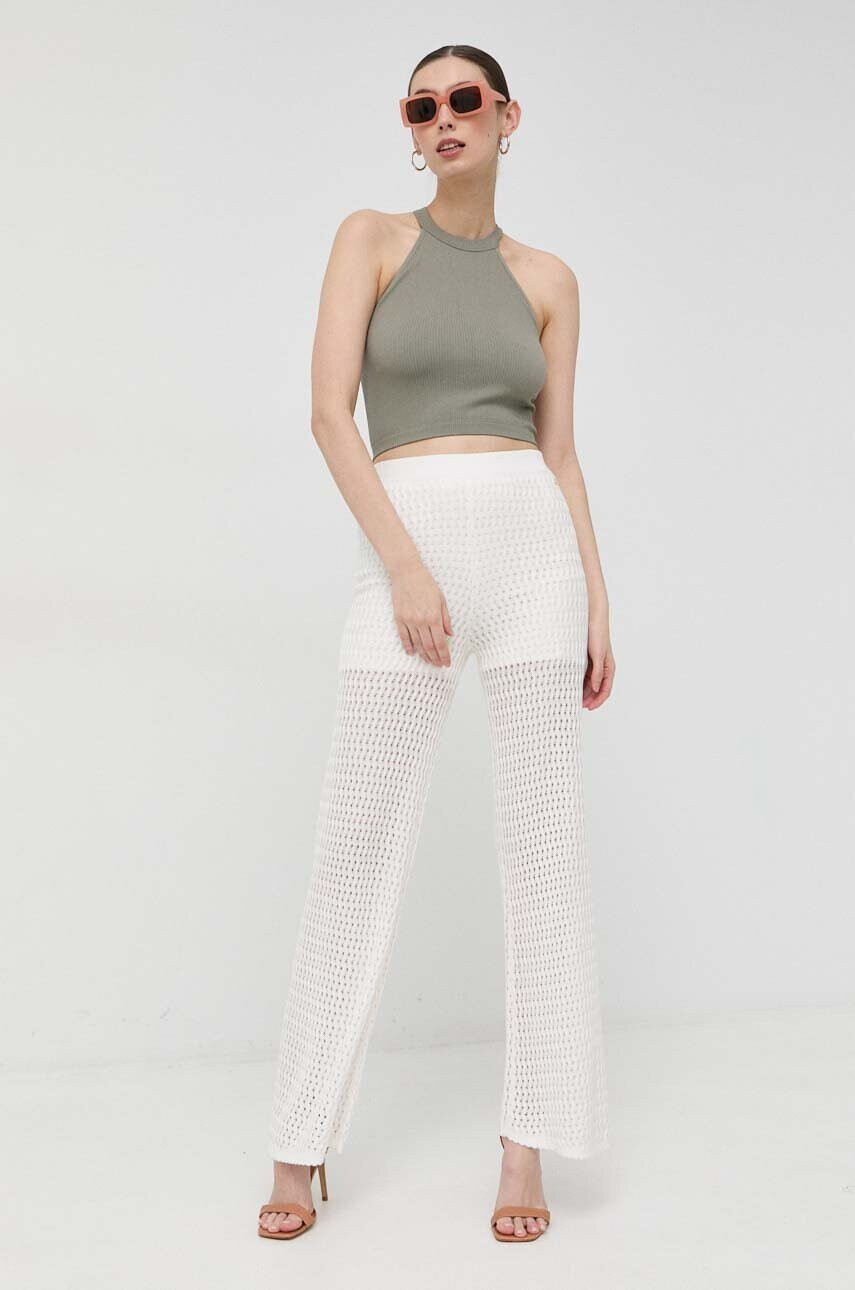 Guess Панталон в бяло с широка каройка с висока талия - Pepit.bg