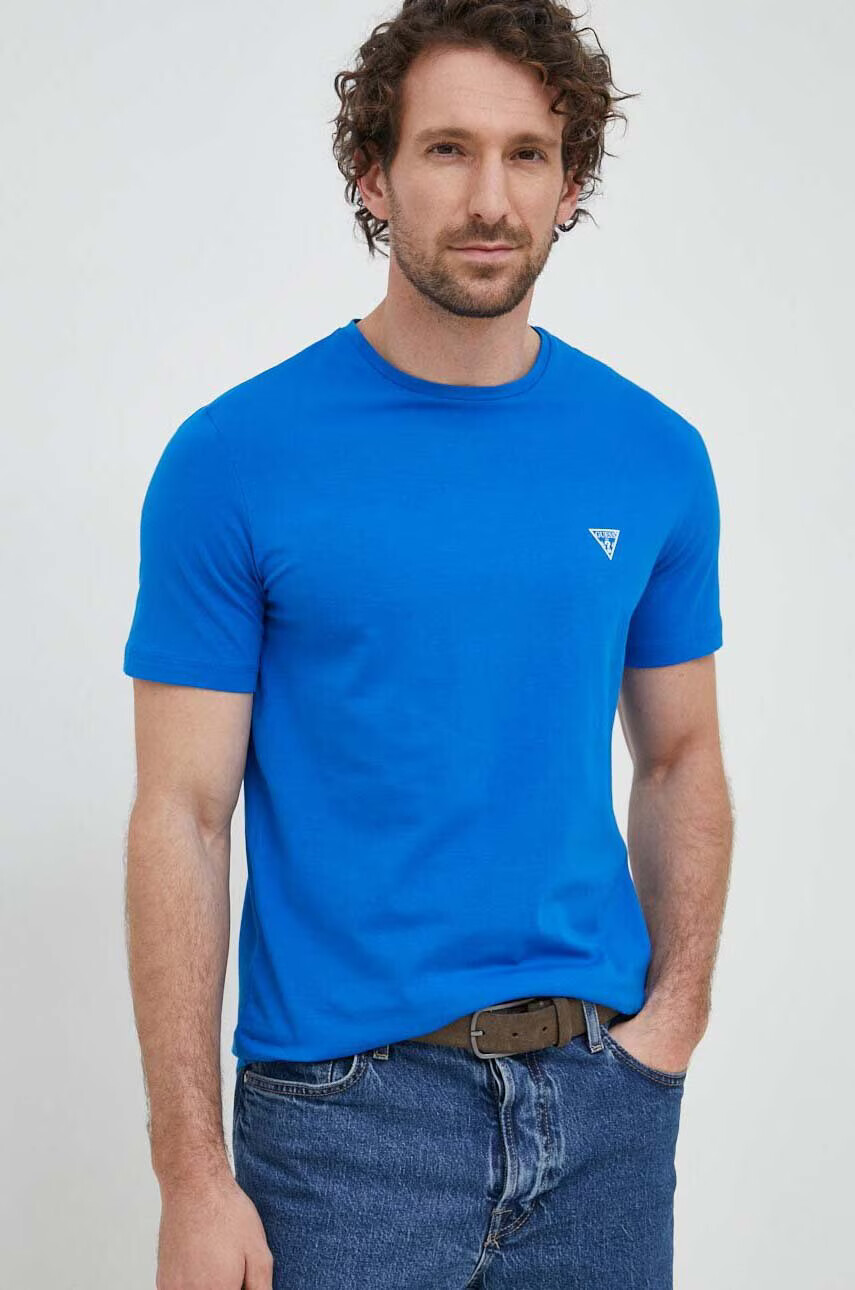 Guess Тениска в синьо с изчистен дизайн - Pepit.bg