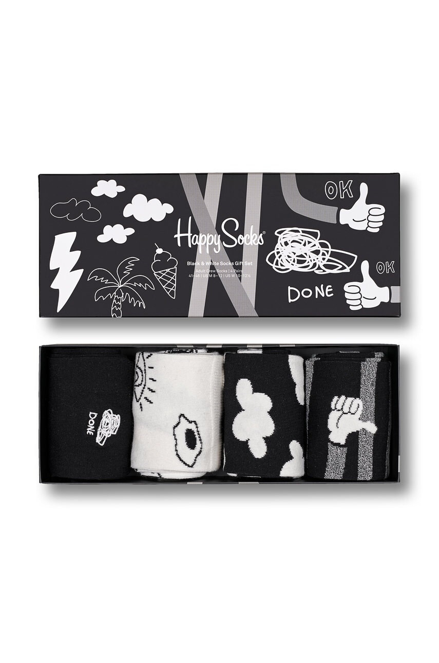 Happy Socks Чорапи Black And White (4 чифта) - Pepit.bg