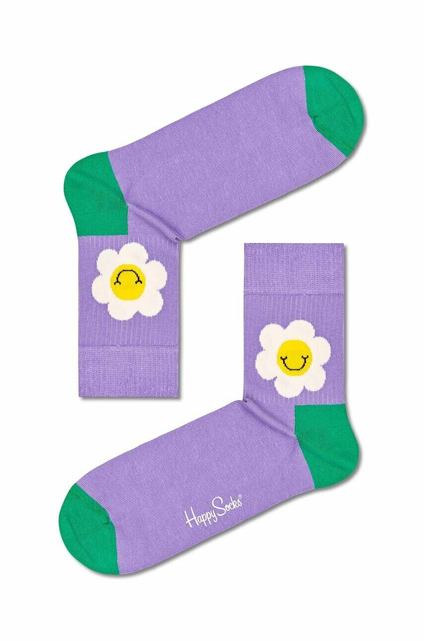 Happy Socks Чорапи Light Purple Smiley Daisy 1/2 в лилаво - Pepit.bg