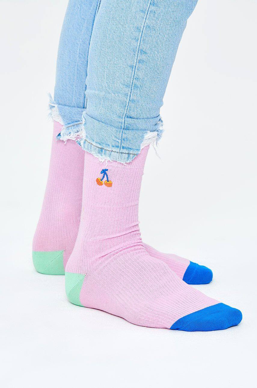 Happy Socks Чорапи Ribbed Embroidery Cherry - Pepit.bg