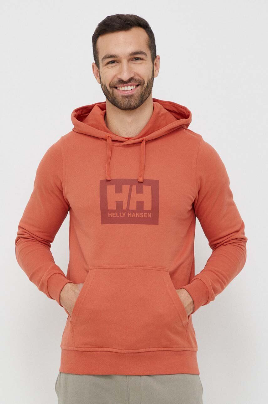 Helly Hansen Памучен суичър в оранжево с качулка с принт - Pepit.bg