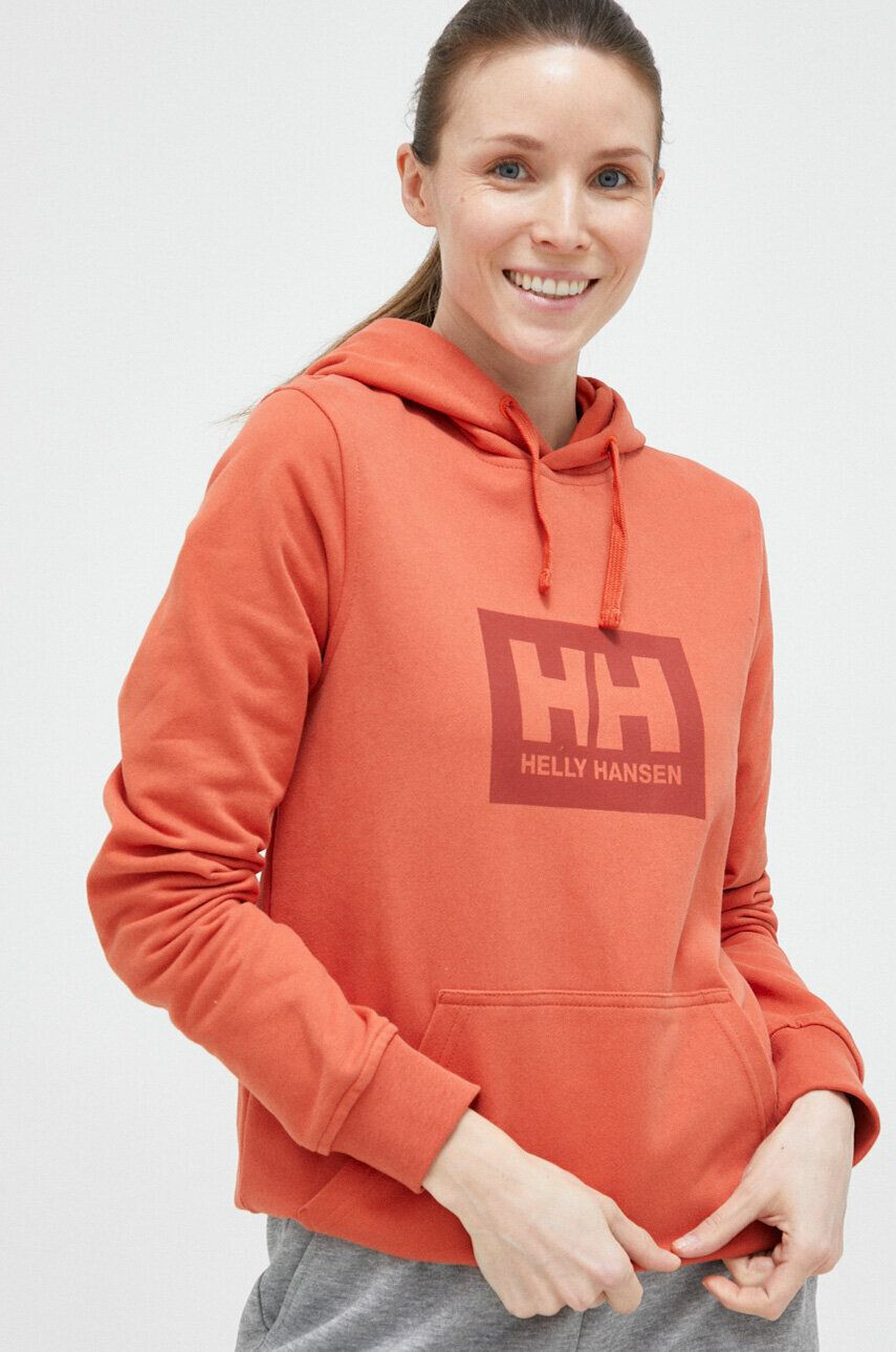 Helly Hansen Памучен суичър в оранжево с качулка с принт - Pepit.bg