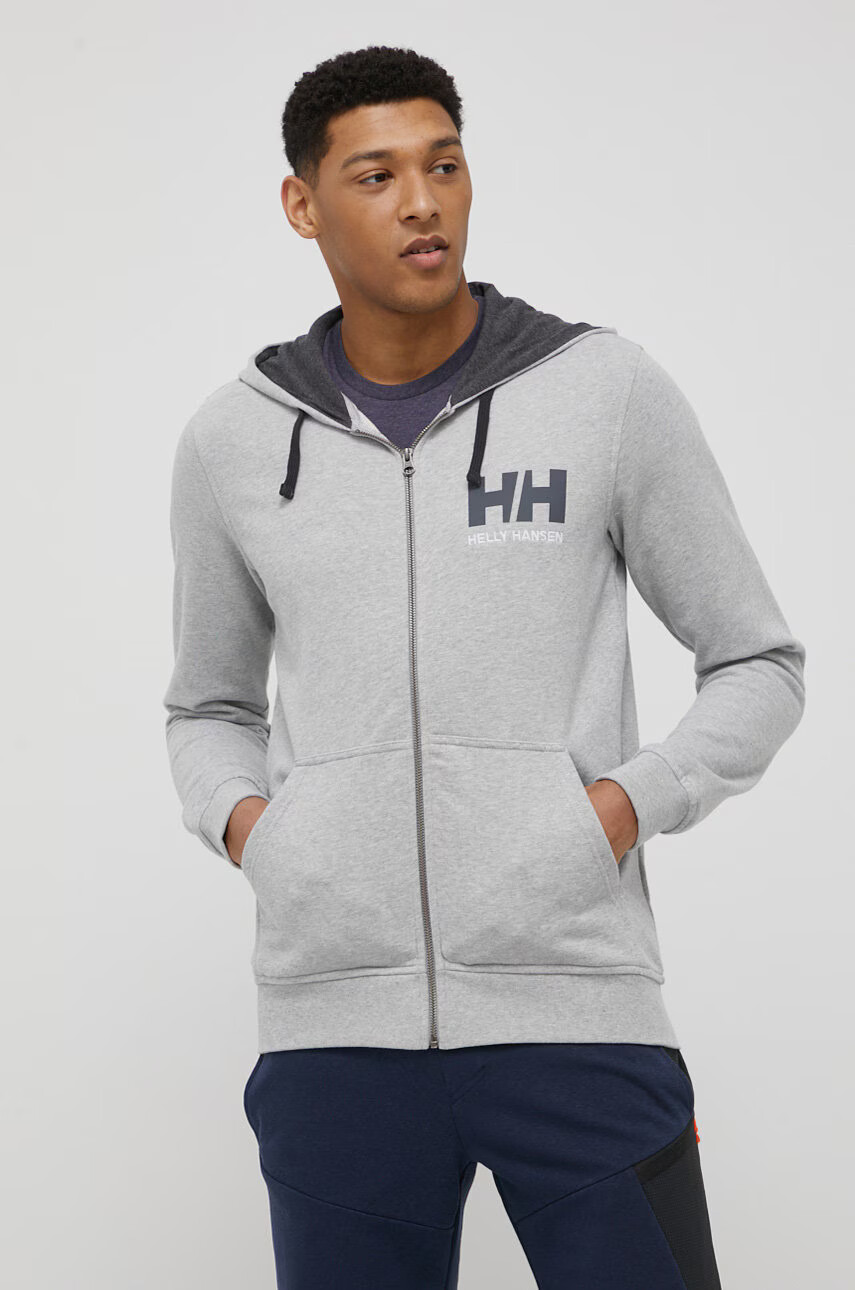 Helly Hansen Памучен суичър мъжка в сиво с принт - Pepit.bg