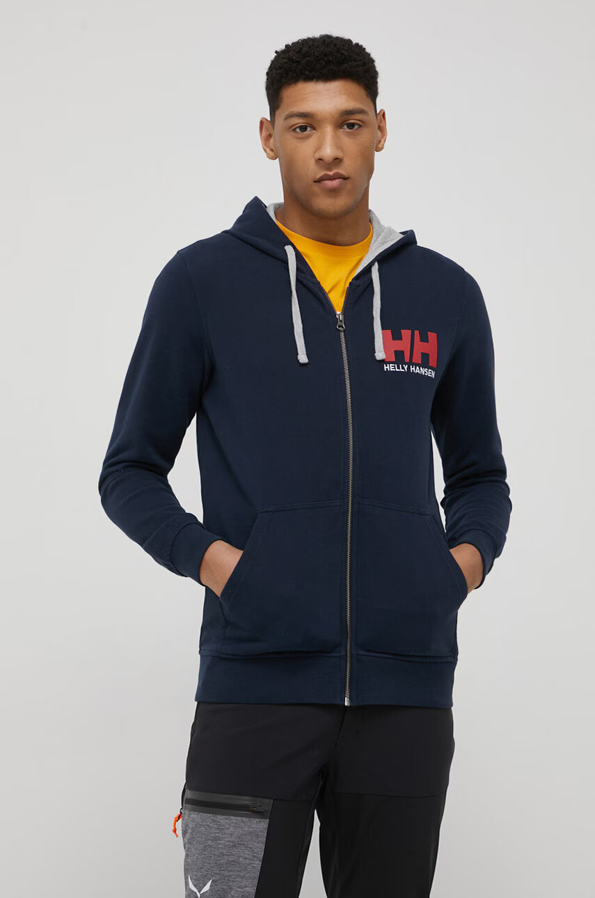Helly Hansen Памучен суичър в тъмносиньо с качулка с принт - Pepit.bg