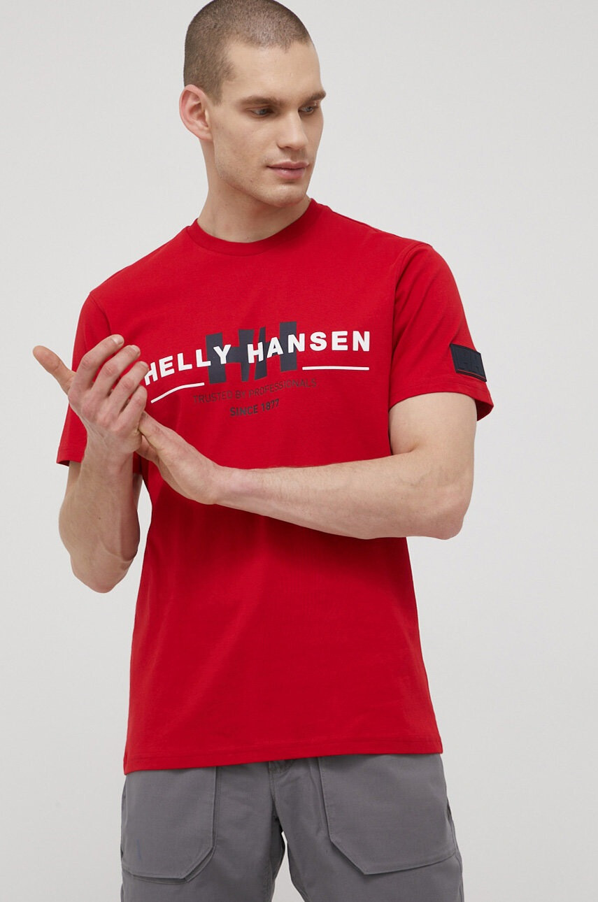 Helly Hansen Памучна тениска в червено с принт - Pepit.bg
